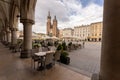 Empty restaurant gardens in Main Square, Cracow