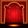 Empty retro stage with curtain. Vector illustration