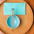 Empty rice bowl with bamboo chopsticks Royalty Free Stock Photo