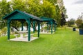 Empty riverside recreation area on a cloudy autumn day Royalty Free Stock Photo