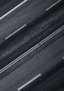 empty road from above with highway lines and four lanes wet asphalt motorway transport road concept Royalty Free Stock Photo