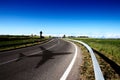 An empty road in the campaigns with a blue sky, plane shadow