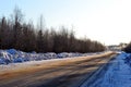 Empty road in country, Russia, winter. Royalty Free Stock Photo