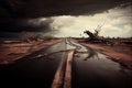 empty road after devastate from rain and wind disaster aftermath hurricane