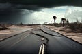 empty road after devastate from rain and wind disaster aftermath hurricane