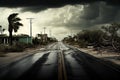 empty road after devastate from rain and wind disaster aftermath hurricane