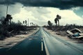 empty road after devastate from rain and wind disaster aftermath hurricane