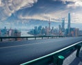 Empty road floor with bird-eye view at Shanghai bund Skyline Royalty Free Stock Photo