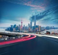 Empty road floor with bird-eye view at Shanghai bund Skyline Royalty Free Stock Photo