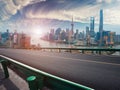 Empty road floor with bird-eye view at Shanghai bund Skyline Royalty Free Stock Photo