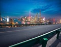 Empty road floor with bird-eye view at Shanghai bund Skyline Royalty Free Stock Photo