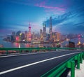 Empty road floor with bird-eye view at Shanghai bund Skyline Royalty Free Stock Photo