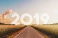 Empty road heading happy new year 2019 Royalty Free Stock Photo