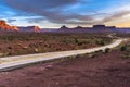 Empty road leading to Moab Utah at Sunset Route 128 Castle Valley