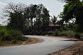 Empty road made of tar in dense forest in India covered with green trees Royalty Free Stock Photo