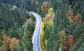 Empty road in the mountains through a dense forest, top view Royalty Free Stock Photo