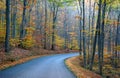 An empty road overlooking the striking colors of fall foliage near Colton Point State Park, Wellsboro, Pennsylvania, U.S Royalty Free Stock Photo