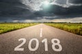 Empty road straight to upcoming and troublesome 2018 Royalty Free Stock Photo