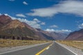 An empty road leading towards the Andes mountain range. It connects the cities Mendoza, Argentina to Santiago, Chile. Royalty Free Stock Photo