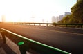 Empty road surface floor with city landmark buildings Royalty Free Stock Photo