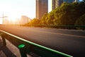 Empty road surface floor with city landmark buildings Royalty Free Stock Photo