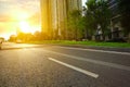 Empty road surface floor with City streetscape buildings Royalty Free Stock Photo