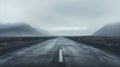 Moody Landscape: Icy Hill With Empty Road Leading To The Horizon