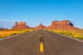 Empty road with yellow lines in the famous Monument Valley, Utah, USA Royalty Free Stock Photo