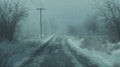 Empty roads through snow-filled wastelands, frozen silence . Royalty Free Stock Photo