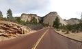 Empty roadway through Zion Canyon, Utah, USA