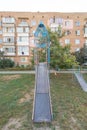 Empty rocket slide on an old Soviet playground. Royalty Free Stock Photo
