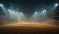 Empty Rodeo Arena Illuminated by Bright Lights with Dust Clouds Royalty Free Stock Photo