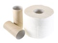 Empty and full rolls of toilet paper isolated on white background