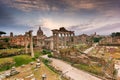 Empty Roman forum signifying the impact of COVID on tourism industry. Italy Rome