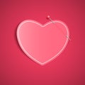 Empty romantic note from a paper heart with a pin. Festive graphic element. Happy Valentine`s Day. Pink background with a pattern Royalty Free Stock Photo