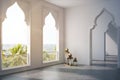 Empty room, Arabic style doors, window side toned Royalty Free Stock Photo