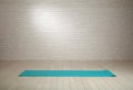 Empty room background wooden floor white brick wall fit mat