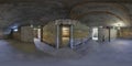 Empty room in basement without repair in full spherical hdri panorama 360 degrees in interior room in basement in equirectangular Royalty Free Stock Photo