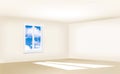 Empty room with beige walls, a window and a blue sky Royalty Free Stock Photo