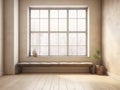 Empty room with big window . loft , Mock up, 3D Rendering, minimalist background, ai