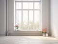 Empty room with big window . loft , Mock up, 3D Rendering, minimalist background, ai