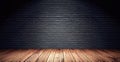 Empty room with black brick wall and wooden floor Royalty Free Stock Photo