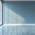 Empty room with blue wall, tiled floor and window. Vector illustration. Royalty Free Stock Photo