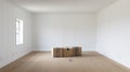 Empty Room With Boxes And Furniture: Minimalist Style Build Out