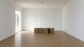 Empty Room With Boxes: High-quality Realistic Photography Of Minimalist Staging Royalty Free Stock Photo
