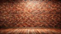 Empty room with a brick wall and wooden floor, ideal for interior design presentations and mockups. Generative AI Royalty Free Stock Photo