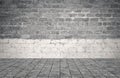 Empty room with bricks wall and tiled floor Royalty Free Stock Photo