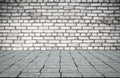 Empty room with bricks wall and tiled floor Royalty Free Stock Photo