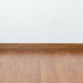 Empty room with brown wood laminate floor and white wall Royalty Free Stock Photo