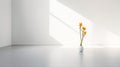 Minimalist 3d Rendering Of White Space With Yellow Flowers Royalty Free Stock Photo